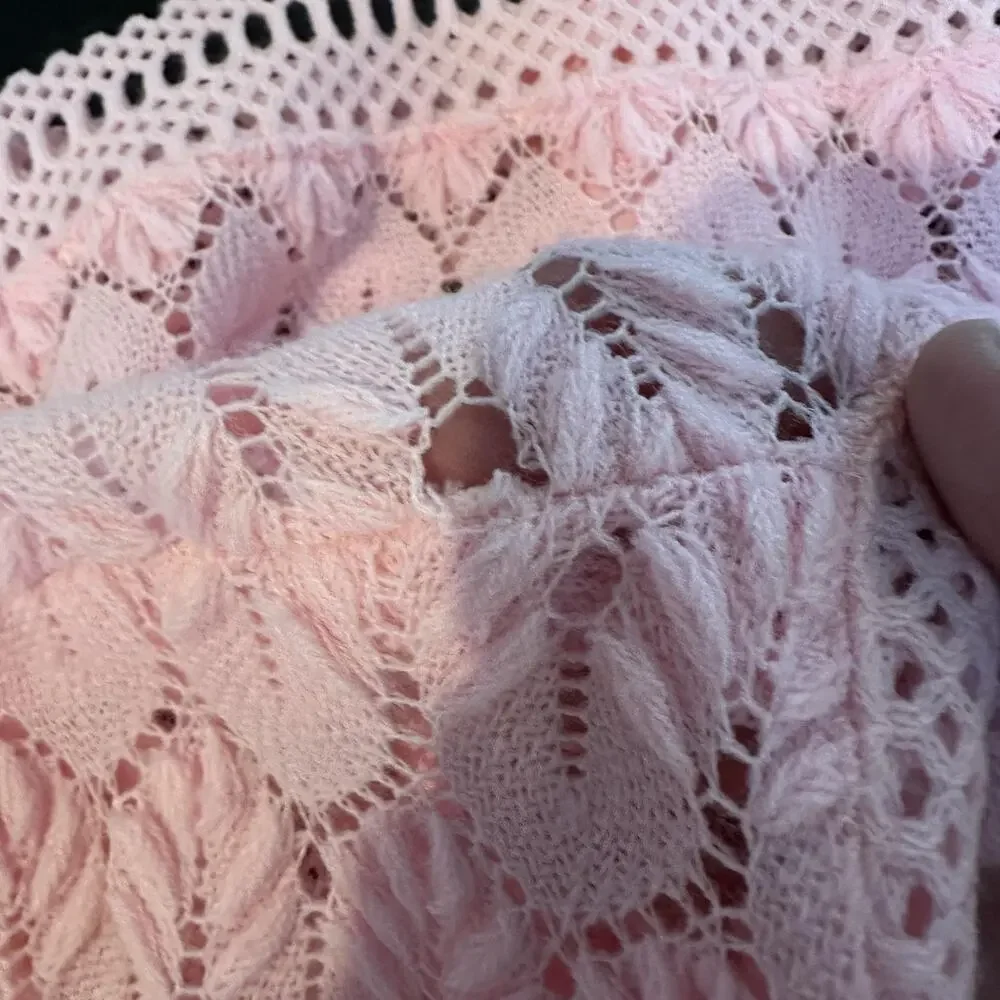 Vintage Knit Cardigan Womens SMALL Lace Crochet Button Up Sweater 90s Retro - Picture 8 of 9
